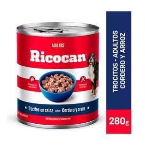 Ricocan Cordero y Arroz Adulto Trocitos Lata 280 Gr