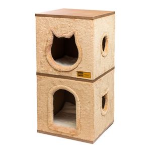 Claws & Paws Mueble Gatuno 2 Niveles (40x40x80 cm) - Tonalidad Beige