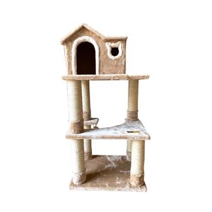 Claws & Paws Gimnasio Rascador para Gato 3 Pisos + Casa (56x46x113 cm) - Color Beige