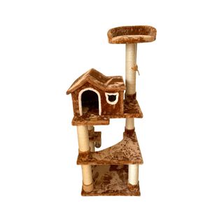 Claws & Paws Gimnasio Rascador para Gato 4 Pisos + Casa (56x46x147 cm) - Color Camello