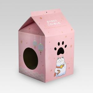 Qhalitech Casa Rascador de Carton Para Gatos Elspet Rosado