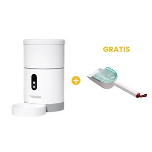 Qhalitech Comedero Automático con Cámara y Visión Nocturna + GRATIS Pala Giratoria Recogedor de Arena