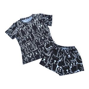 Khurmi Pijama Verano Collage Gatos Negro Damas