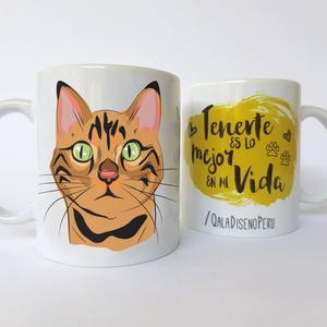 Qala Diseño Taza 11 Oz de Gato Atigrado Naranja