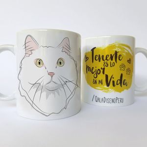 Qala Diseño Taza 11 Oz de Gato Blanco