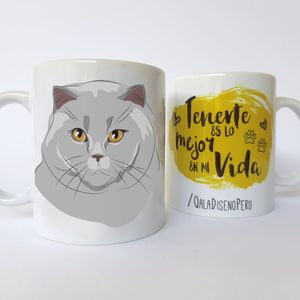 Qala Diseño Taza 11 Oz de Gato Gris