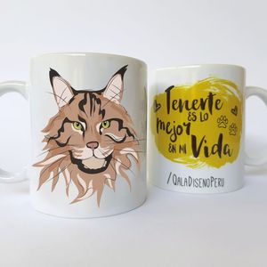 Qala Diseño Taza 11 Oz de Gato Melena