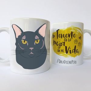 Qala Diseño Taza 11 Oz de Gato Negro