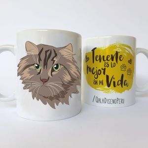 Qala Diseño Taza 11 Oz de Gato Peludo