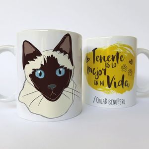 Qala Diseño Taza 11 Oz de Gato Siamés