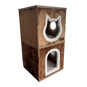 Claws & Paws Mueble Gatuno 2 Niveles (40x40x80 cm) - Tonalidad Camello Oscuro