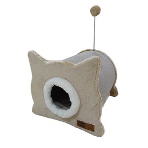 Claws & Paws Rascador Cueva de color Beige en forma de Gato 40 x 41 x 35 cm