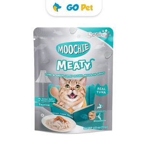 Moochie Cat Meaty Tuna & Green Lipped Mussel in Gravy Pouch 70 Gr - Atún y Mejillones en Salsa - Gato Adulto Mayor