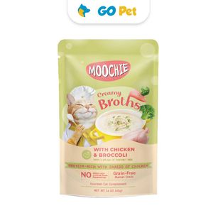 Moochie Cat Creamy Broths with Chicken & Brocoli Pouch 40 Gr - Sopa Cremosa de Pollo y Brócoli