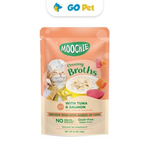 Moochie Cat Creamy Broths with Tuna Salmon Pouch 40 Gr - Sopa Cremosa de Atún con Salmón