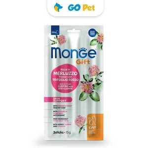 Monge Gift Soft Sticks Skin Support Cat 15 Gr - Pelaje Saludable - Bacalao con Trébol Rojo