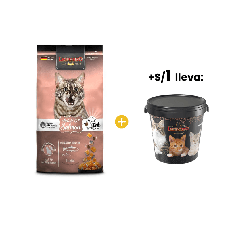 Leonardo Adult Grain Free Salmon 7.5 Kg - Libre de Granos +1sol Leonardo Contenedor de Alimento Gato -1-.png