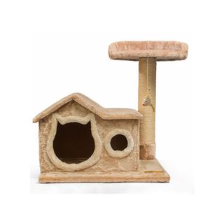 Claws & Paws Rascador de 2 pisos + 1 Casa Extra Grande de Color Beige 60x47x70 cm