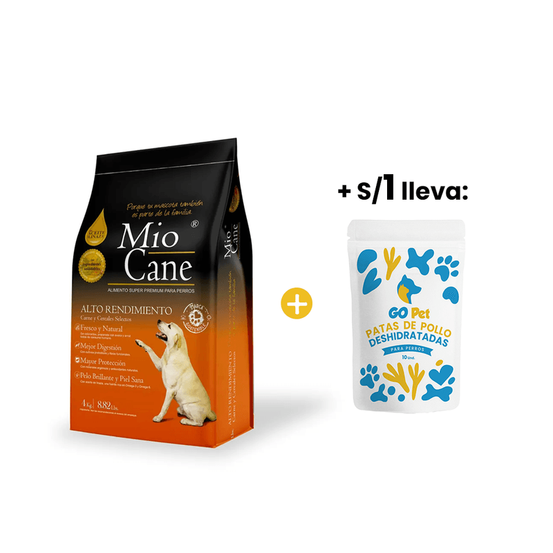 Mio Cane Super Premium Alto Rendimiento 4 Kg +1sol Snacks Patas de Pollo - Bolsa x 10 und