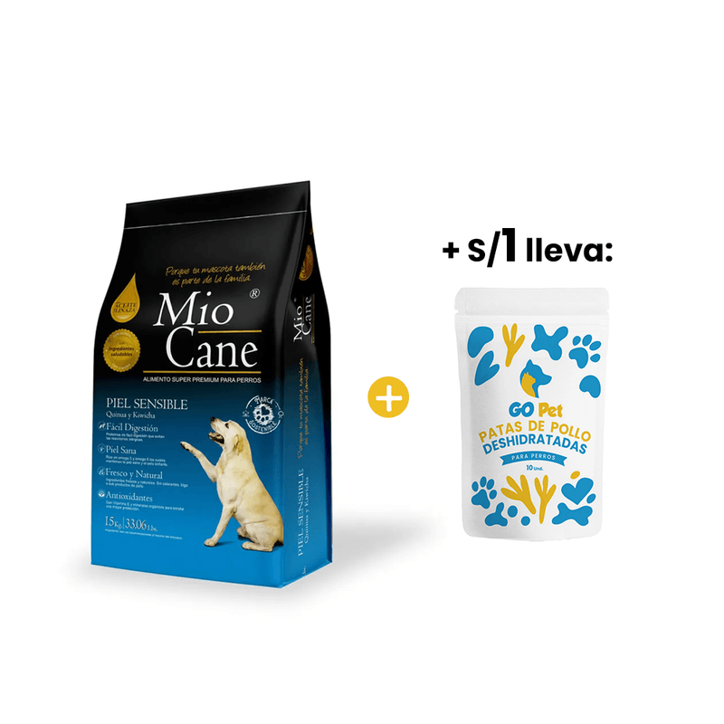 Mio Cane Super Premium Piel Sensible 15 Kg +1sol Snacks Patas de Pollo - Bolsa x 10 und