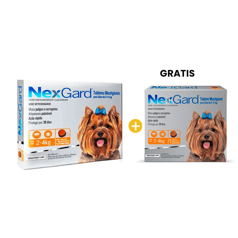Nexgard 11.3 mg Perros -2 Kg a 4 Kg- x 3 Tabletas + GRATIS Nexgard 11.3 mg Perros -2 Kg a 4 Kg- x 1 Ta
