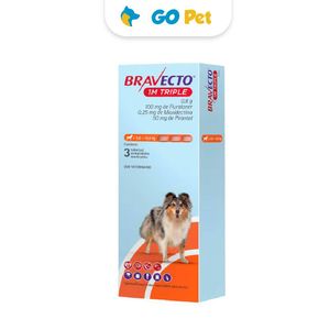 Bravecto 1M Triple 100 Mg x 3 Tab (5 a 10 Kg) - Antiparasitario interno y externo para Perros