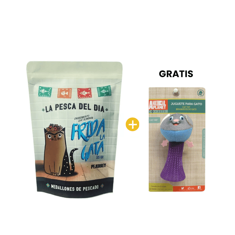 Don Fermin Frida La Gata Snack Medallones de Pejerrey Liofilizado 55 Gr + GRATIS Animal Planet Juguete para Gato