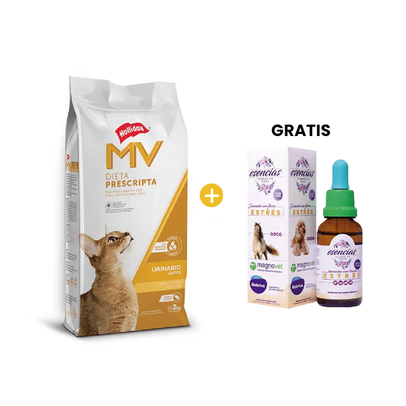 Holliday MV Feline Urinario 2 Kg + GRATIS Esencia Floral Estre╠us Gotas 30 Ml - Flores de Bach