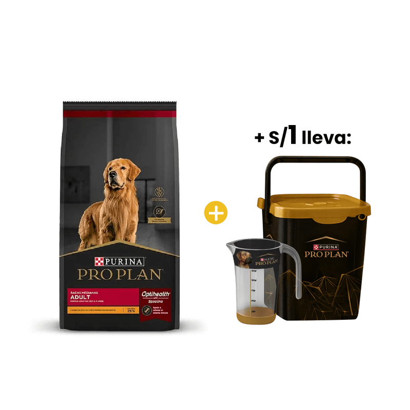 Pro Plan Adult Complete 15 Kg - Adulto Raza Mediana + 1sol Proplan Contenedor + Jarra Medidora