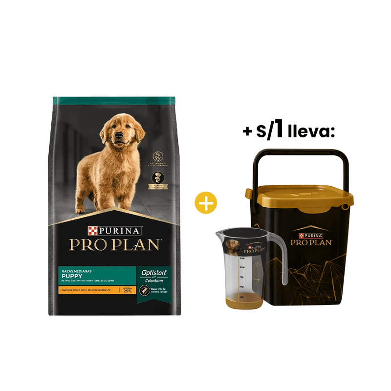 Pro Plan Puppy Complete 12 Kg - Cachorro Raza Mediana + 1sol Proplan Contenedor + Jarra Medidora