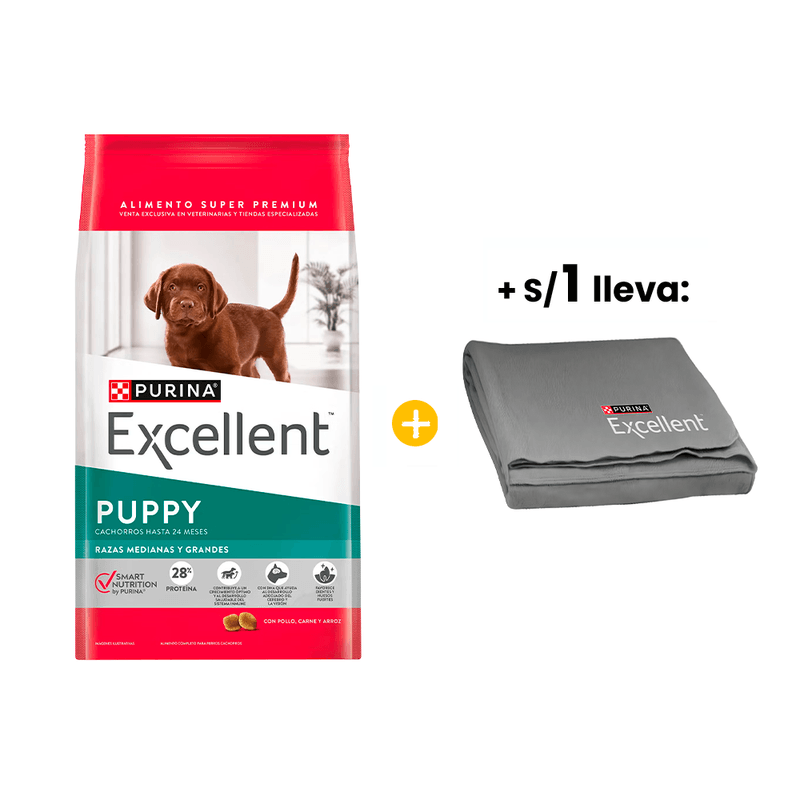 Excellent Cachorro Rz. Medianas y Grande 15 kg + 1sol Manta Purina Excellent