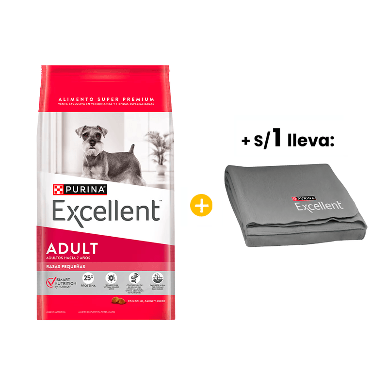 Excellent Adulto Rz. Pequenas 15 kg + 1sol Manta Purina Excellent