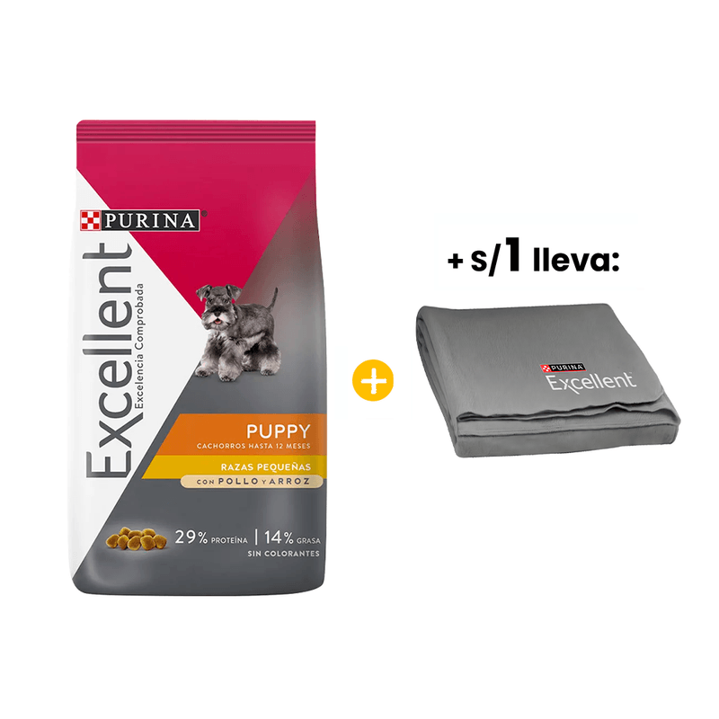 Excellent Cachorro Rz. Pequenas 15 kg + 1sol Manta Purina Excellent