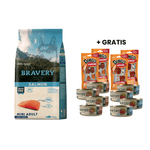 Bravery Salmon Mini Adult Small Breeds 7 kg + GRATIS 8 Latas Bravery Perro y 4 Snacks Dingo