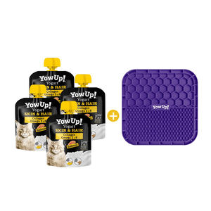 Pack: 4 Yowup Yogurt Skin & Hair para Gatos 85 Gr - Salmón + GRATIS 1 Lickimat